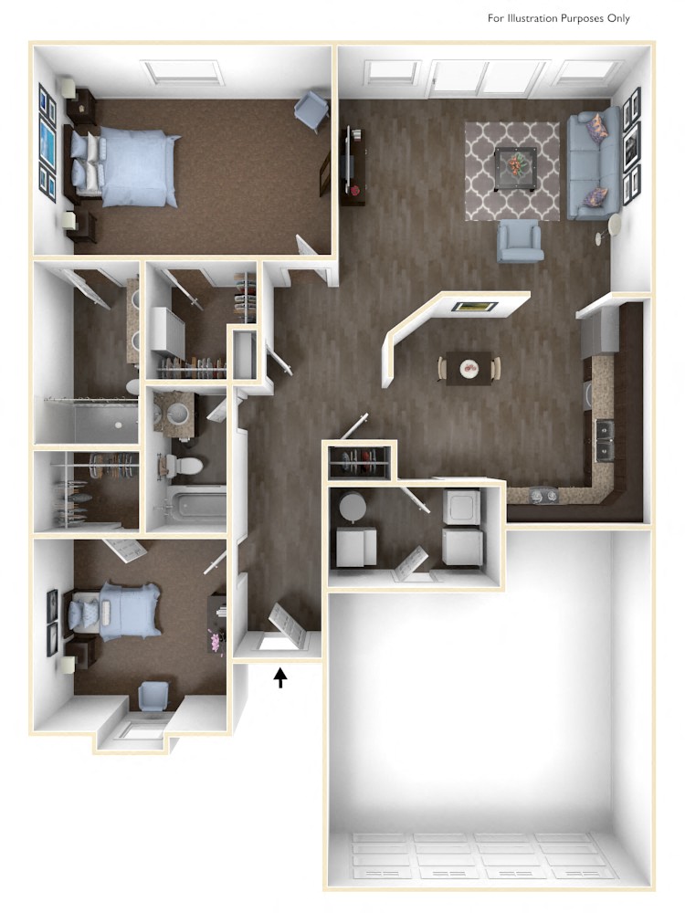 Floor plan for 2 beds, 2 baths, 1155 sqft